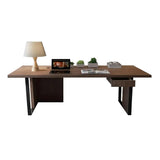 55.1" Black Rectangular Computer Desk with Drawer & Solid Wood Top