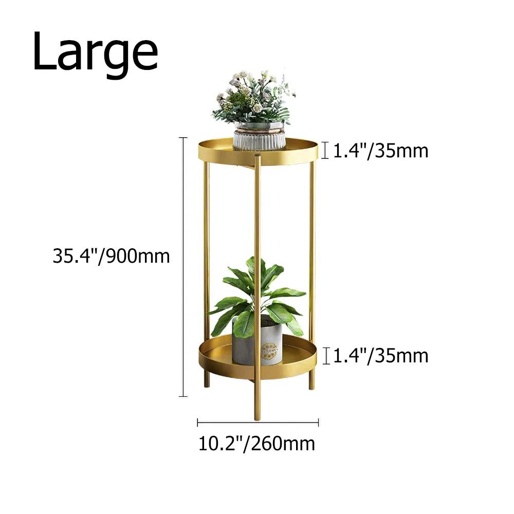 Round Metal Plant Stand 2-Tiered Gold Plant Pot Stand for Indoor&Outdoor in Small