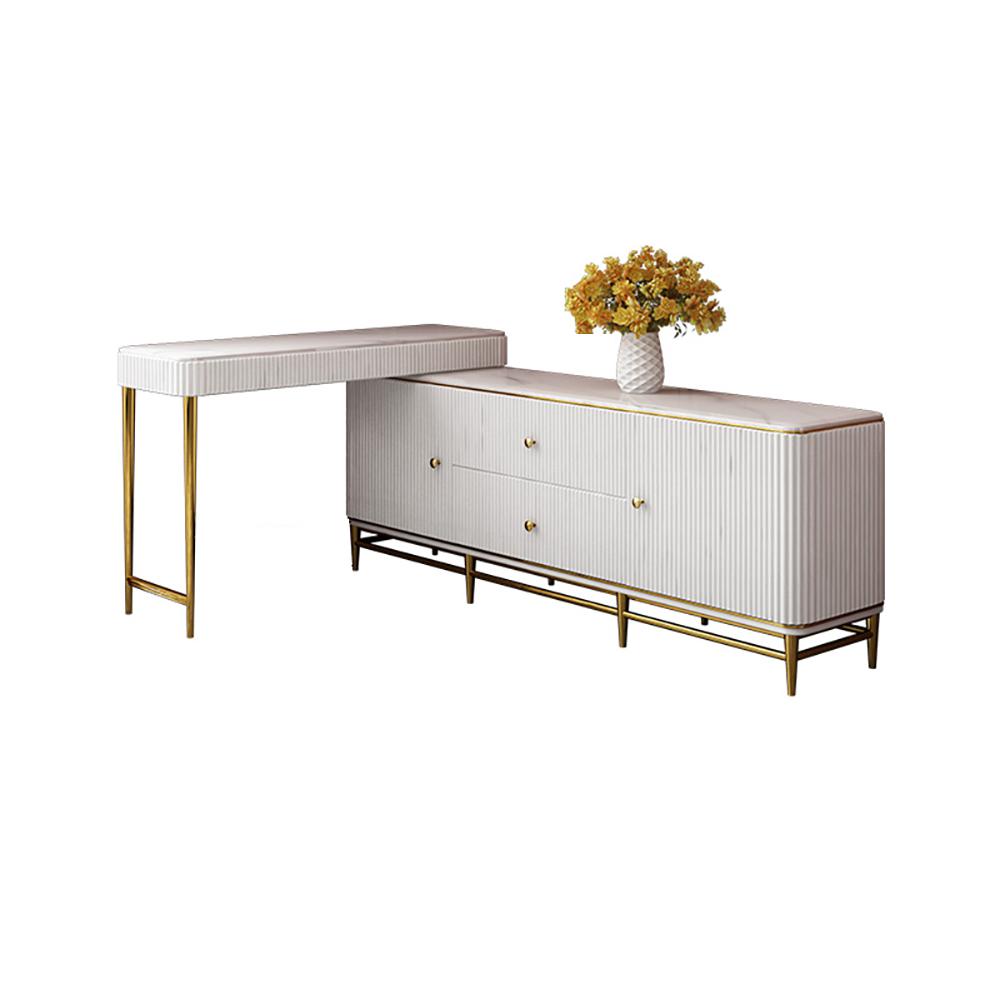 Retractable Marble Top Makeup Vanity Table & Cabinet Combo with Storage Fit in Corner
