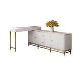 Retractable Marble Top Makeup Vanity Table & Cabinet Combo with Storage Fit in Corner