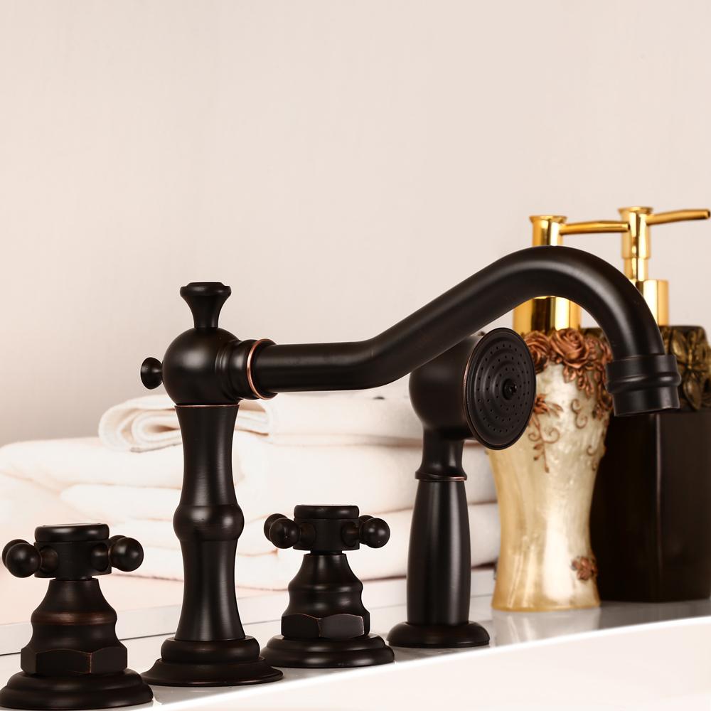 Chester Classic Triple Cross Handles Deck Mounted Roman Tub Faucet with Hand Shower