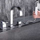 Dree Double Handle 4-Hole Roman Tub Faucet with Hand Shower Modern Style Solid Brass