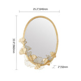 Glam Oval Hollow-out Ginkgo Leaves Gold Metal Wall Mirror