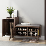 Walnut Upholstered Shoe Storage Cabinet with Door & Shelf Entryway Shoe Storage Bench