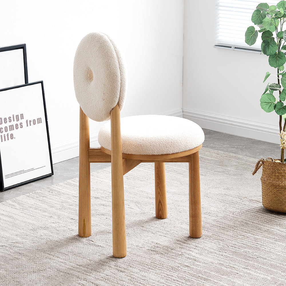 Modern White Boucle Dining Chair Side Chair Natural Wood Legs