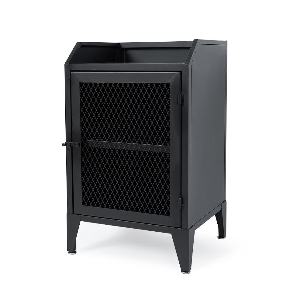 Industrial Nightstand with Door 2-Tier Bedside Table Metal Frame Nightstand Rustic Black