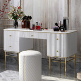 Black Makeup Vanity Table Faux Marble Dressing Table with Drawers Gold Stainless Steel
