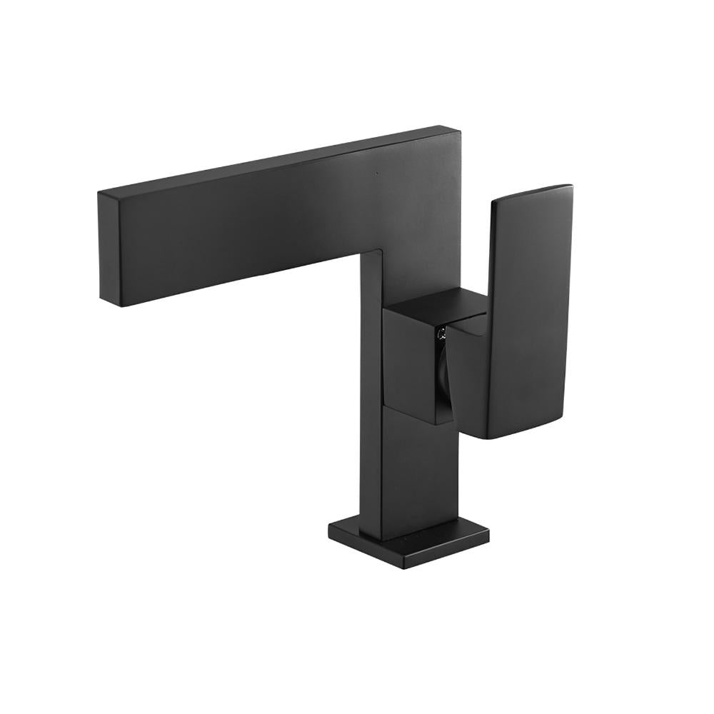 Ultra-Thin Matte Black Single Handle Waterfall Bathroom Sink Faucet Solid Brass Single Hole