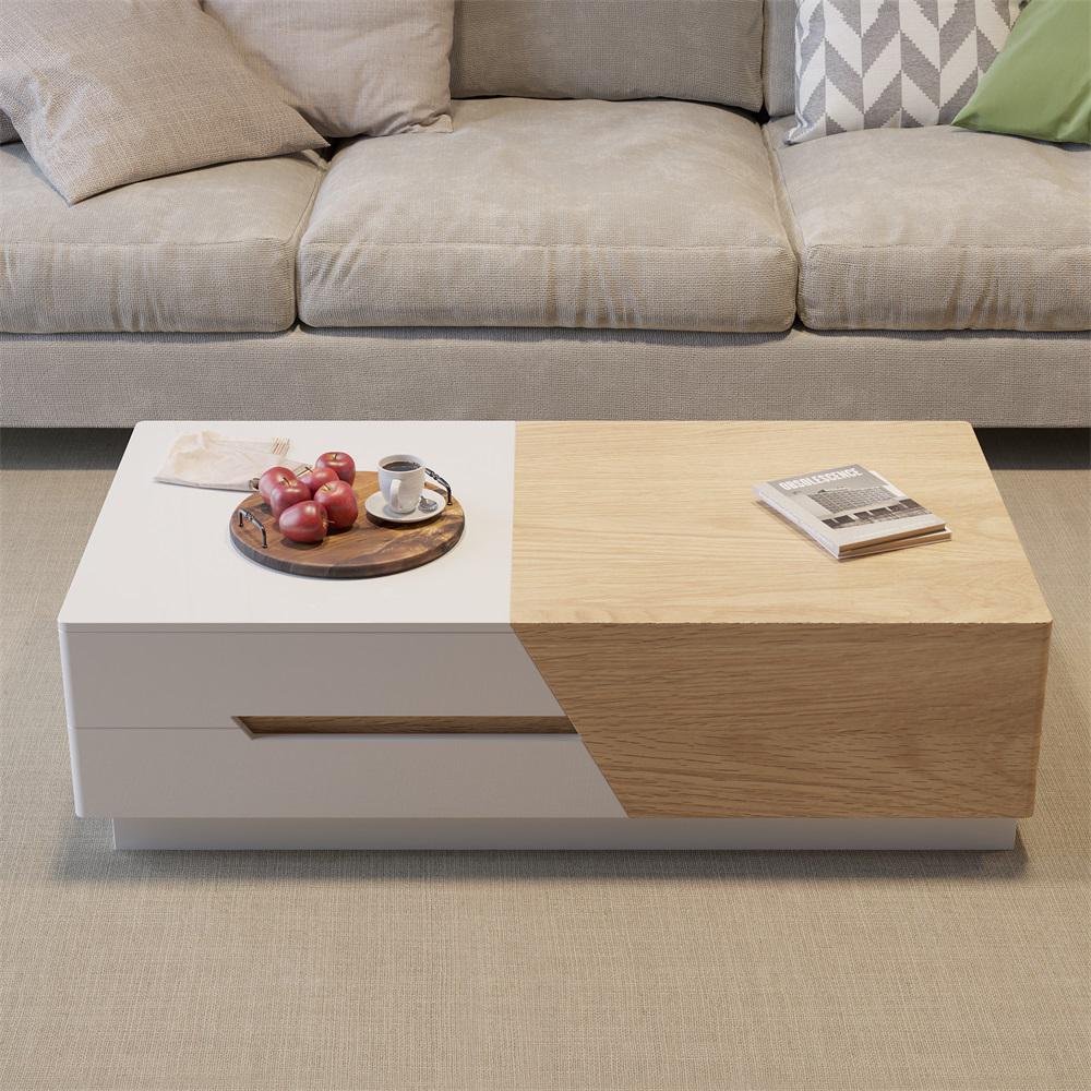 Pinkle 82'' Modern Wood Extendable Sliding Top Coffee Table with Storage in White Walnut