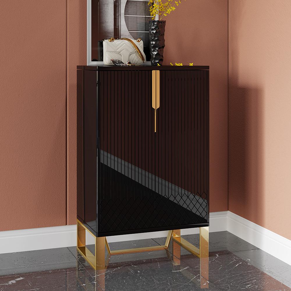 Aro Black Shoe Storage 18 Pairs Shoes Cabinet in Gold