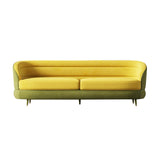 93" Modern Yellow & Green Velvet Upholstered Sofa for 3 Seaters with Gold Legs