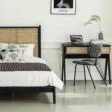 Modern Black Rattan Desk Home Office Desk with Drawers Wooden Writing Desk