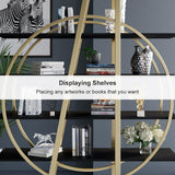 4-Tier Round Open Bookshelf White Display Shelf Gold Frame