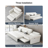 109" Power Reclining Sleeper Sofa Bed Convertible White Leath-Aire Tufted Upholstered