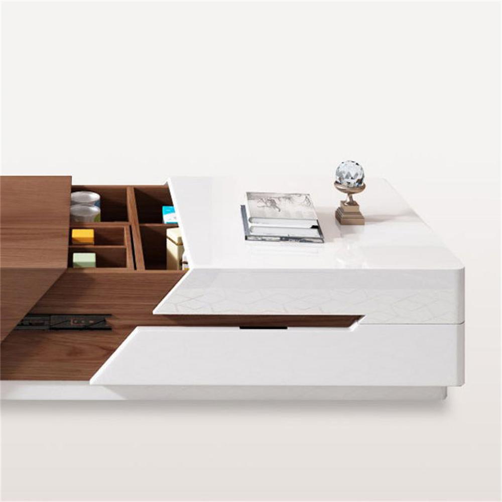 Pinkle 82'' Modern Wood Extendable Sliding Top Coffee Table with Storage in White Walnut
