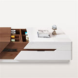 Pinkle 82'' Modern Wood Extendable Sliding Top Coffee Table with Storage in White Walnut