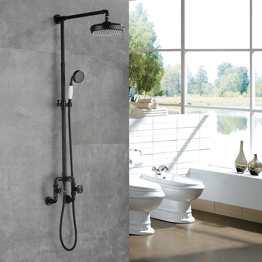 Industrial Style Wall-Mounted Shower System 2-function in Black