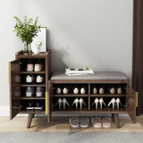 Walnut Upholstered Shoe Storage Cabinet with Door & Shelf Entryway Shoe Storage Bench