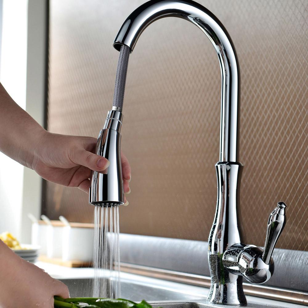 Tracier Gooseneck Single Handle Kitchen Faucet with Pull Out Spray