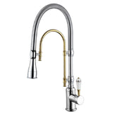 High Arc Dual-Mode Pull-Down Kitchen Faucet Solid Brass with Porcelain Handle