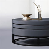 White Round Modern Wood Swivel Coffee Table with Storage Drawer in Gold