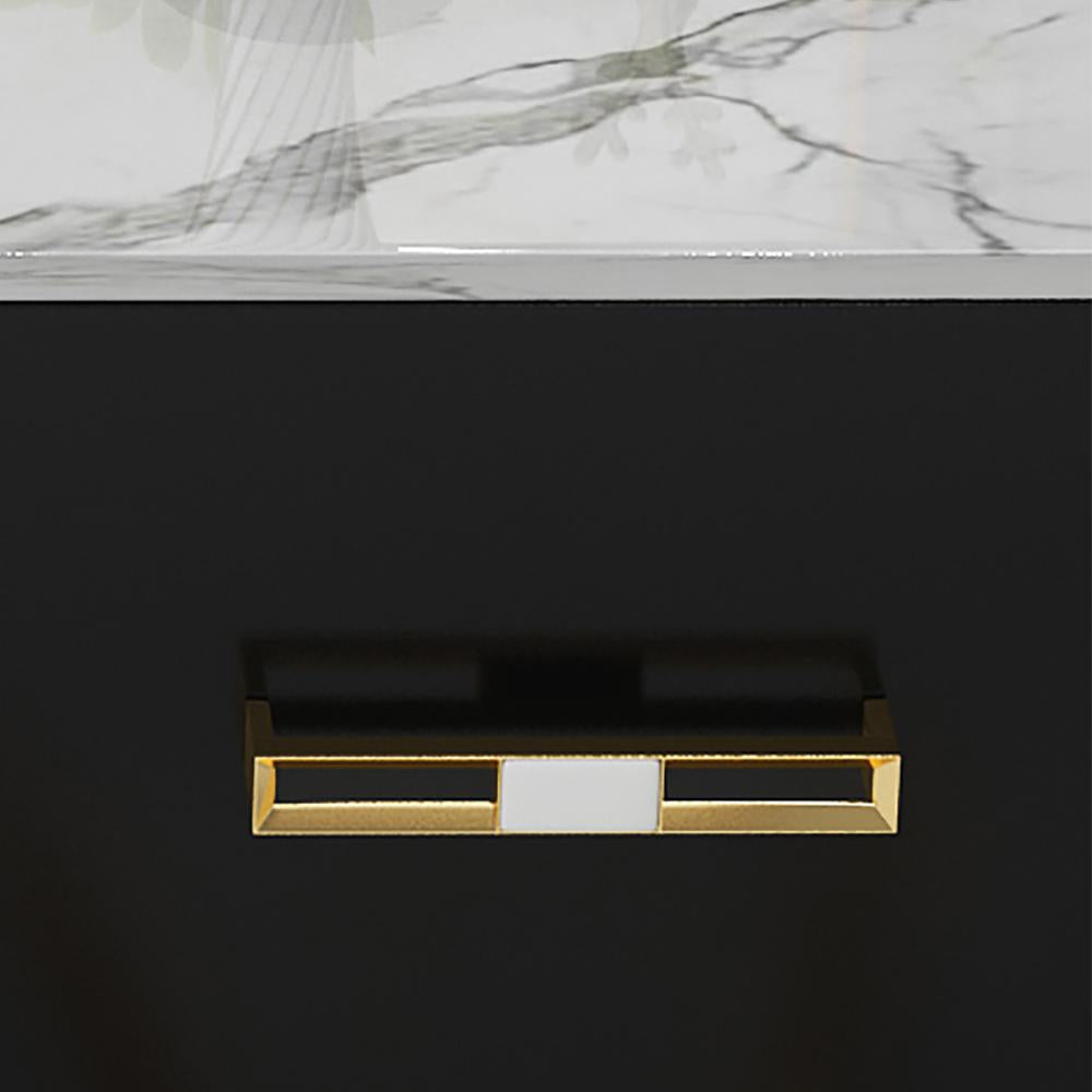 51.2" Rectangular Marble Top Coffee Table with 4 Storage Drawers Stainless Steel Legs