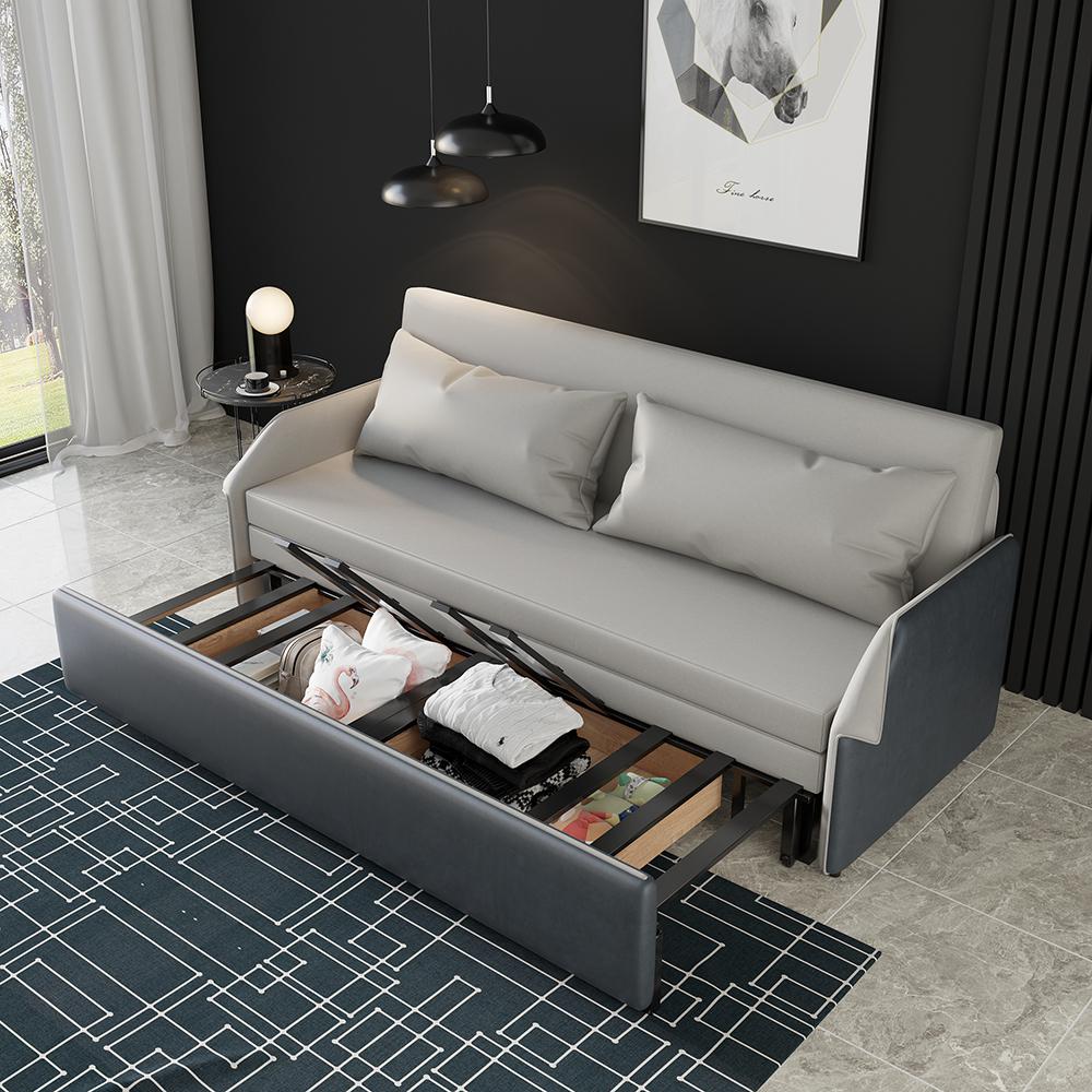76.8" Convertible Storage Sofa Leather Cotton&linen Upholstered Full Sleeper Sofa