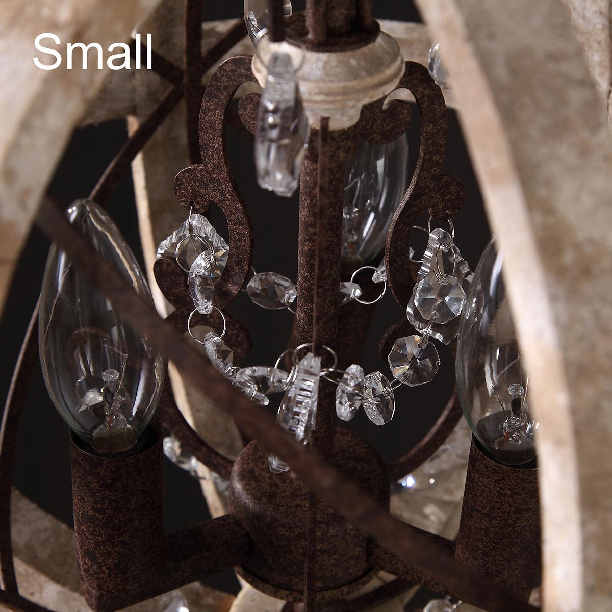 5-Light Retro Globe Weathered Wood Chandelier with Crystal Accents