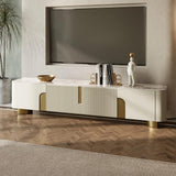 Modern Beige TV Stand Sintered Stone 4 Doors with Storage Media Console for TV up to 85