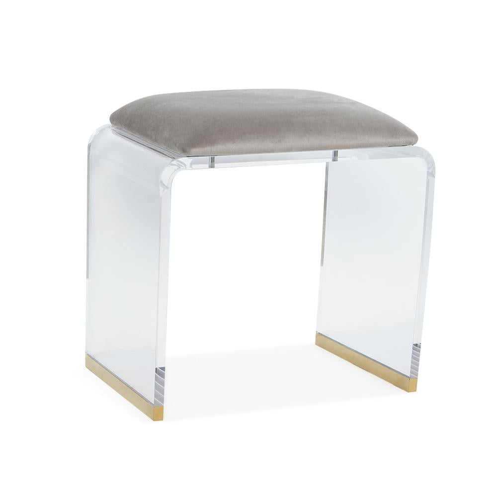 Gray Acrylic Ottoman Vanity Stool Clear and Gold-Large