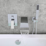 Modern Waterfall Wall-Mount Tub Filler Faucet Single Handle & Handshower in Matte Black