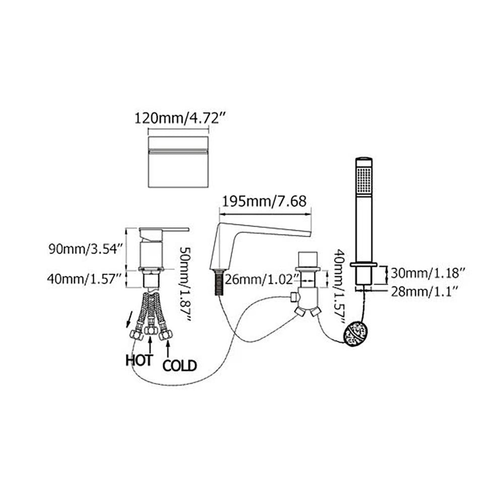 Waterfall Deck-Mount Roman Tub Faucet with Handshower in Brushed Gold