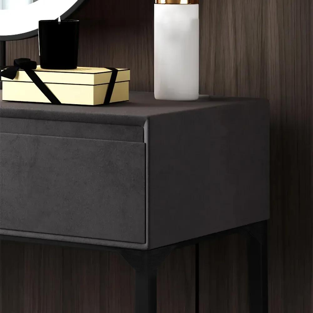 Modern Gray Makeup Vanity Set with Velvet Surface Dressing & Mirror & Stool in Small