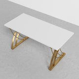 47" Modern White Rectangular Home Office Desk with Pine Wood Table Top & Gold Frame