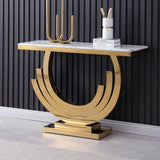 59.1" Gold & Black Marble Console Table Narrow Rectangular Entryway Table
