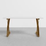 47" Modern White Rectangular Home Office Desk with Pine Wood Table Top & Gold Frame