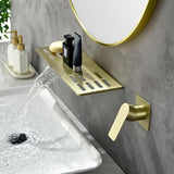 Modern Waterfall Wall Mounted Bathroom Sink Faucet Single Handle in Black