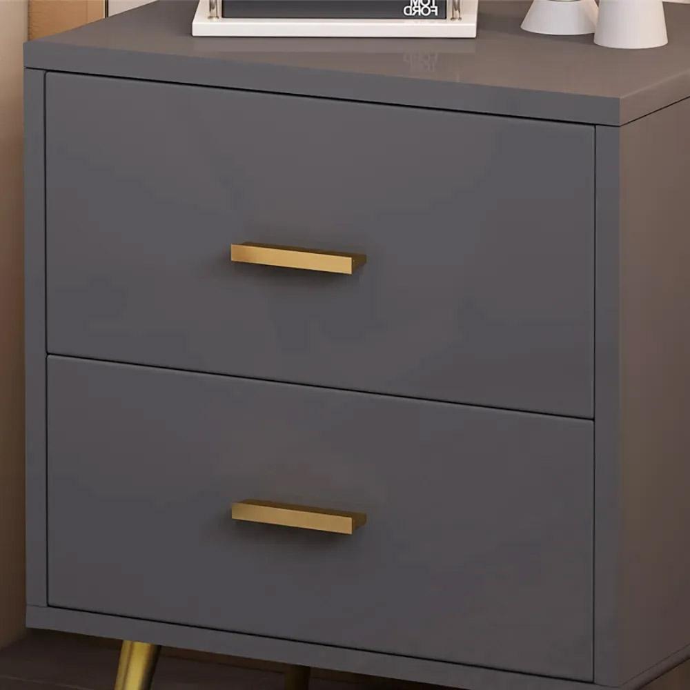 Modern Wood Nightstand with Gold Legs 2-Drawer Bedside Table in White