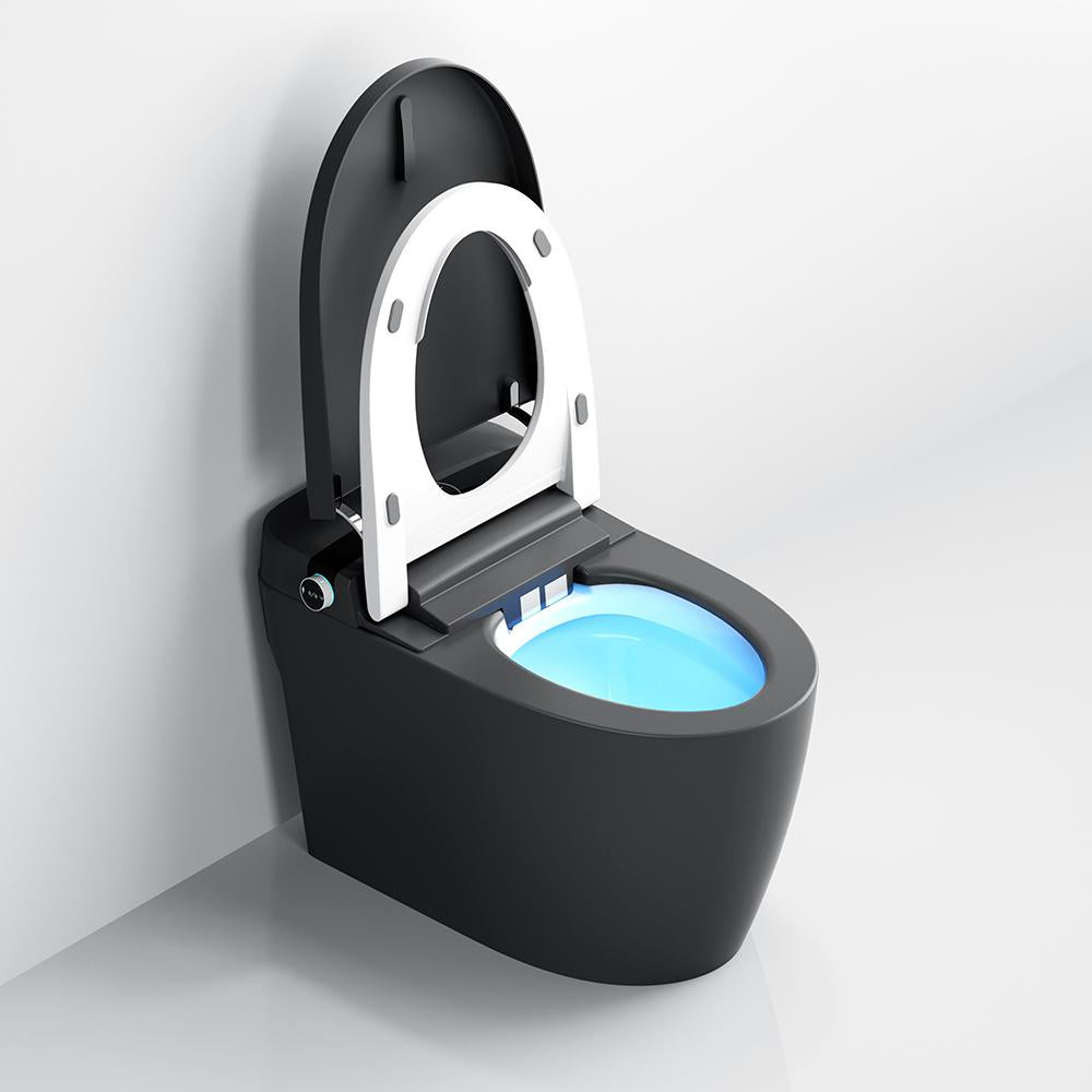 Elongated One-Piece Smart Toilet Floor Mounted Automatic Toilet in Black & Gold Rim