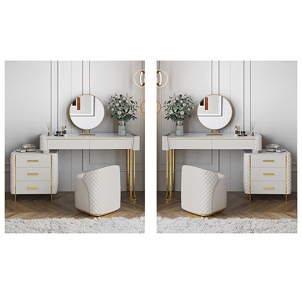 White Makeup Vanity Set Extendable Dressing Table Seat & Mirror Included