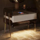 Modern Lighted Brown Nightstand with Wireless Charging Station Acrylic Bedside Table
