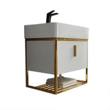 24" Modern White Bathroom Vanity Floating Drawer Shelf Integral Single Ceramic Sink