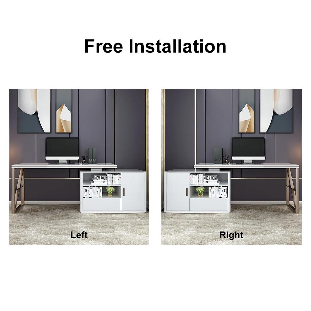 Modern 63" Black L-Shaped Desk Corner Computer Desk with Cabinet & Rich Storage in Gold