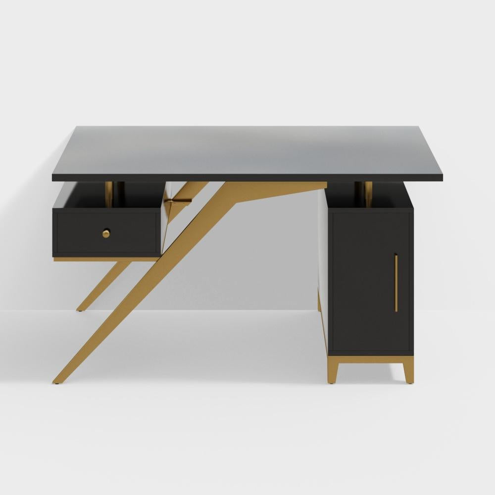 55" Ultra Modern White and Gold Computer Writing Desk with Storage & Drawer