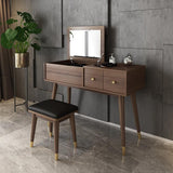 Classic Walnut Makeup Vanity Set with Flip-top Mirror & Stool
