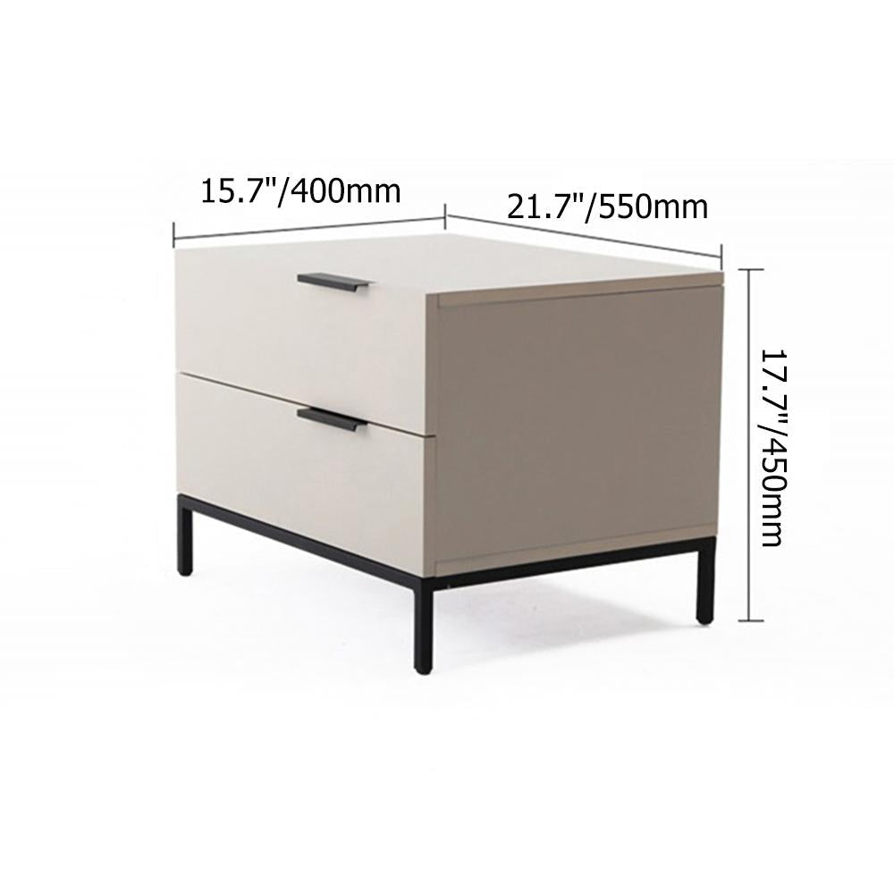Minimalist White Bedroom Wooden Nightstand with 2 Drawers Black Metal Legs