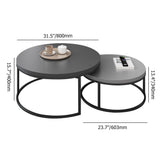 2 Pieces Modern Wood Gray & Black Round Nesting Coffee Table for Living Room