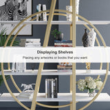 4-Tier Round Open Bookshelf White Display Shelf Gold Frame