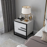 Modern Minimalist Black & White Square Nightstand with 2 Drawers