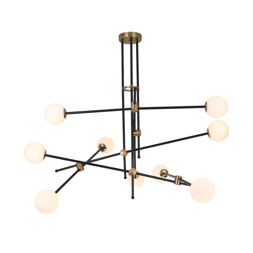 Moderner 12-Licht-Sputnik-Kronleuchter mit warmem Licht in Schwarz und Gold